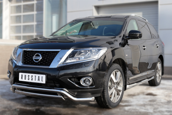 Фото Защита переднего бампера d63 (волна) d75х42 (дуга) NISSAN Pathfinder 2014-