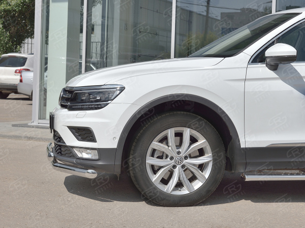 Фото Защита переднего бампера d63 секции-d75х42 дуга VOLKSWAGEN TIGUAN 2017- (кроме Off Road)