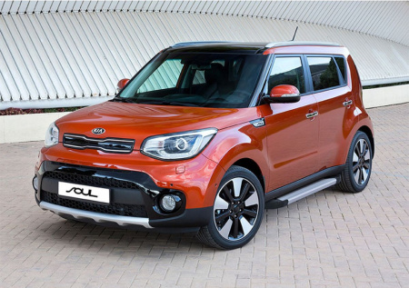 Пороги алюминиевые Rival "Silver" для Kia Soul 2017-