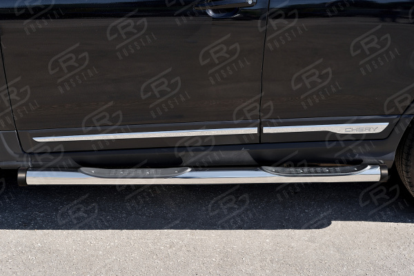 Фото Пороги труба d76 с накладкой (вариант 2) CHERY TIGGO 5 2014