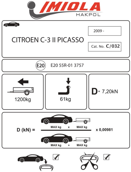 Фаркоп Imiola для Citroen C3 II Picasso 2009-2017