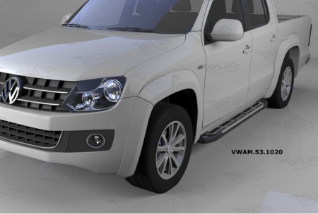 Пороги алюминиевые (Corund Silver) Volkswagen Amarok (Амарок) (2010-)