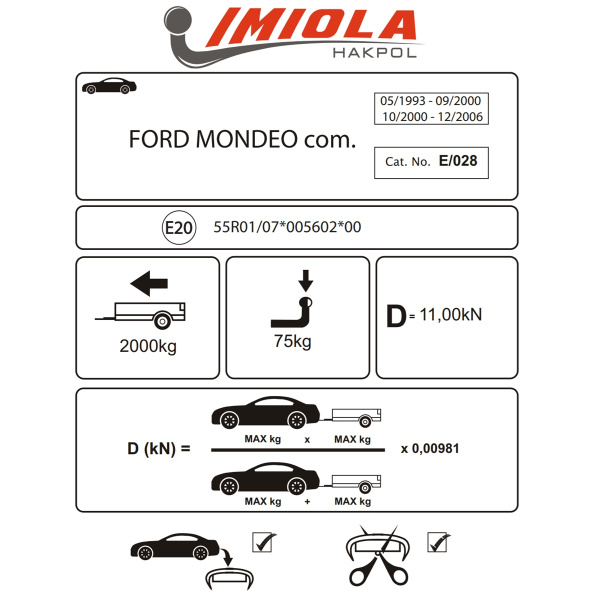 Фаркоп Imiola для Ford Mondeo универсал 1993-2000