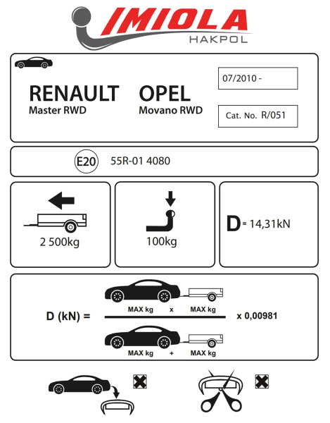 фото Фаркоп Imiola для Opel Movano VAN RWD 07/10-