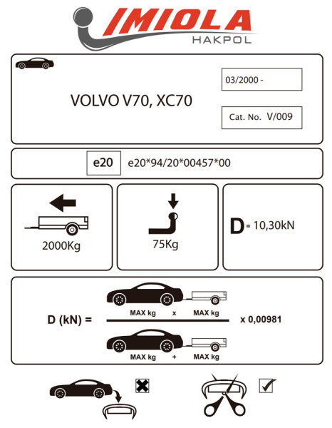 фото Фаркоп Imiola для Volvo XC70 2000-2007, Volvo V70/S60 2000-2009