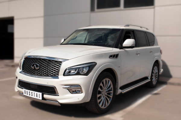 Фото Защита переднего бампера d75х42 (дуга) INFINITI QX 80 2014-2017