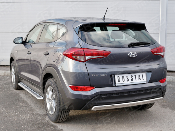 Фото Защита заднего бампера 75х42 дуга (кроме Hi-Tech) HYUNDAI Tucson 2015-2017