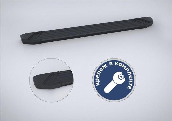 Фото Пороги алюминиевые Rival "Black" для Mitsubishi L200 2006-2015-