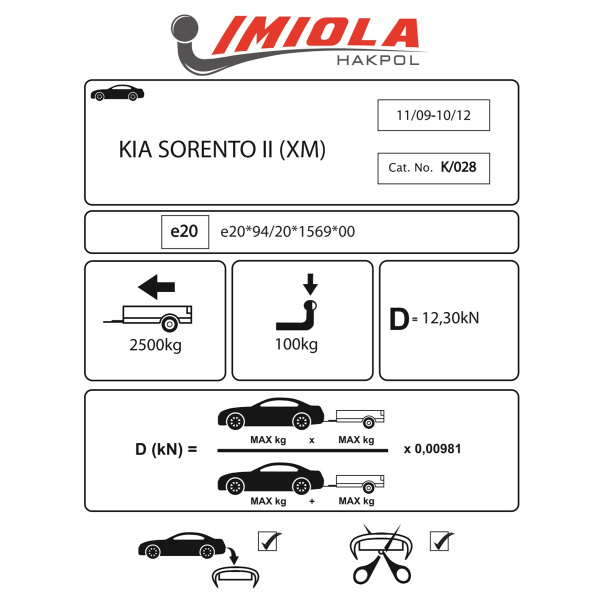 фото Фаркоп Imiola для Kia Sorento 2009-2012
