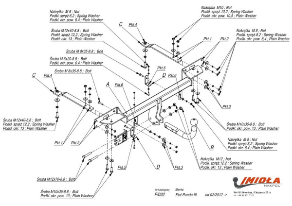 Фаркоп Imiola для FIAT Panda хетчбек 5 дверей 2012, Lancia Ypsilon 2011-