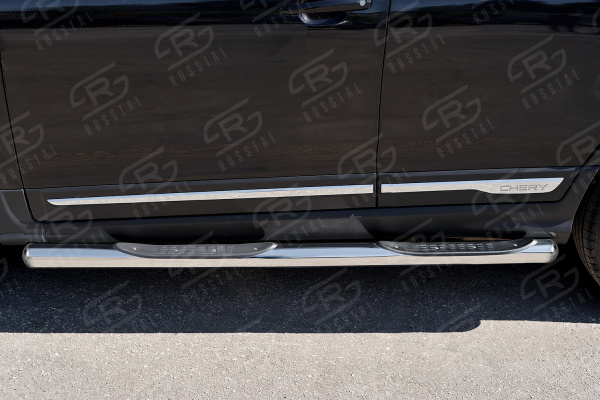 Фото Пороги труба d76 с накладкой (вариант 3) CHERY TIGGO 5 2014