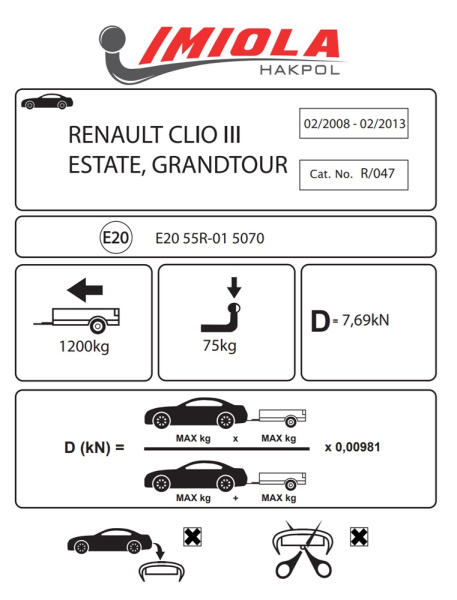 фото Фаркоп Imiola для Renault Clio III универсал 2008-2013