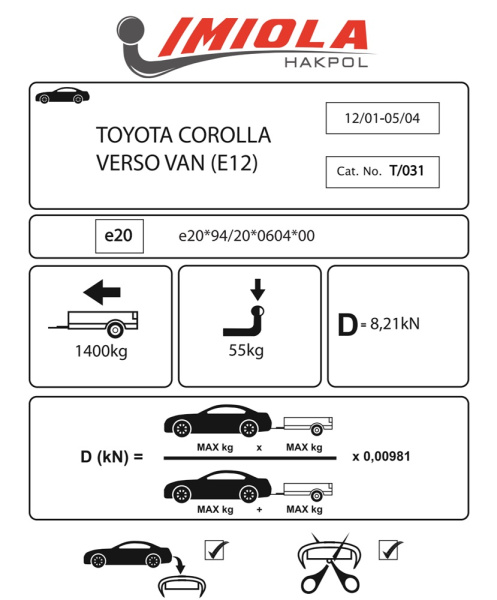 фото Фаркоп Imiola для Toyota Corolla Verso E12 (2002-2004)