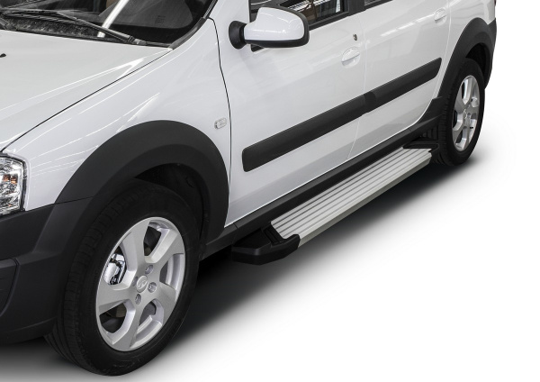 Фото Пороги алюминиевые Rival "Silver" для Lada Largus 2012- / Largus Cross 2014-