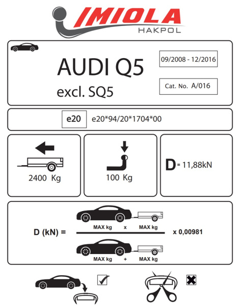 Фаркоп Imiola для Audi Q5 (2008-2017), "кроме SQ5"
