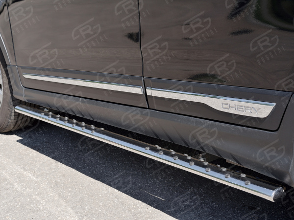 Фото Пороги труба d75х42 овал с проступью CHERY TIGGO 5 2014