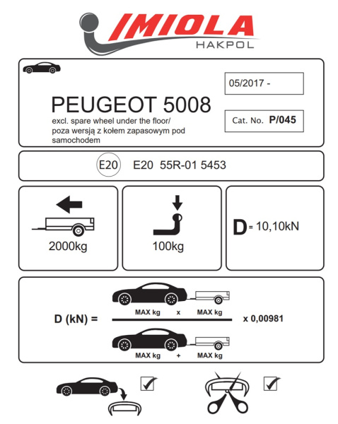 фото Фаркоп Imiola для Peugeot 5008 2017-