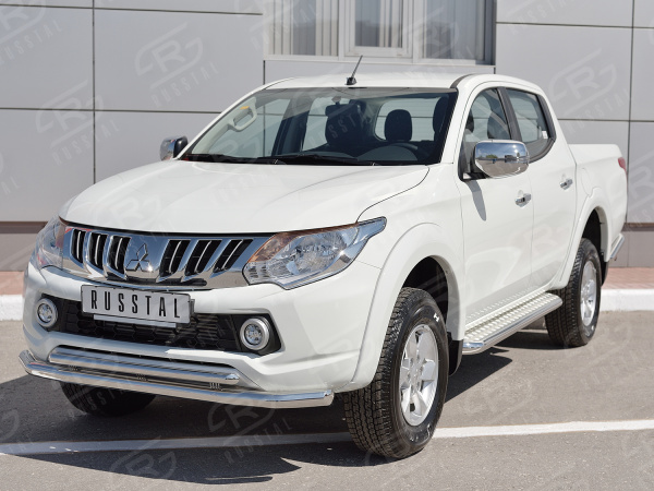 Фото Защита переднего бампера d63 секция-d42 дуга с декором MITSUBISHI L200 2015-