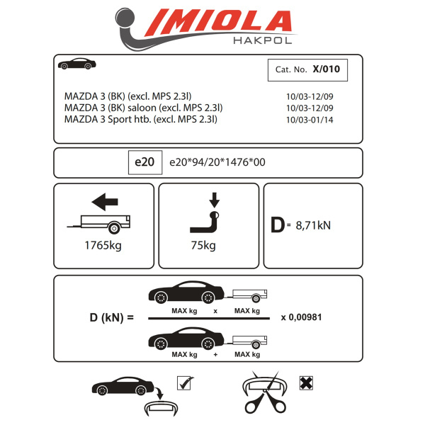 Фаркоп Imiola для Ford Focus III хэтчбек 2011-