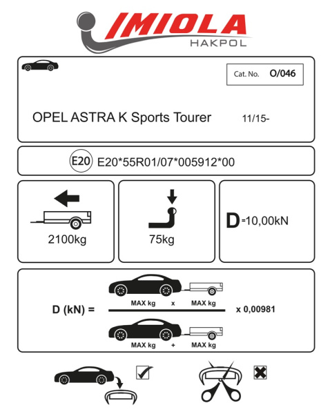 фото Фаркоп Imiola для Opel Astra «K» хэтчбек (2015-2021)