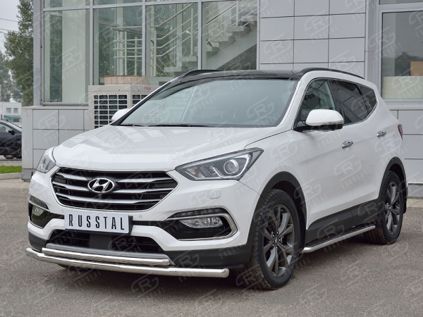 Фото Защита переднего бампера d63 секция-d42 дуга HYUNDAI SANTA FE PREMIUM 2015-2017