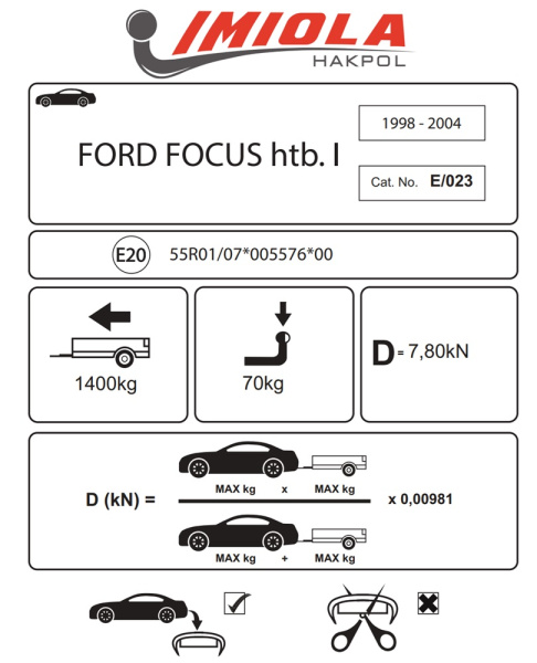 Фаркоп Imiola для Ford Focus I хетчбек 1998-2004