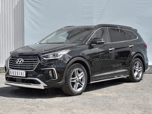 Фото Защита переднего бампера d75х42 дуга HYUNDAI SANTA FE GRAND 2016-2018