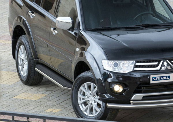 Фото Пороги алюминиевые Rival "Premium" для Mitsubishi Pajero Sport 2008-2013-2016