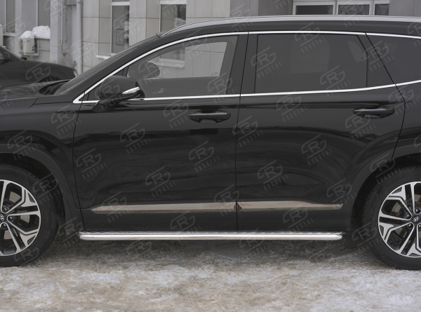 Фото Пороги труба d42 с листом (лист алюм, проф.сталь) (вариант 2) HYUNDAI SANTA FE 2018-