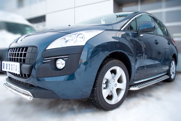 Фото Пороги труба d42 с листом (лист алюм,проф.нерж)(вариант 1) PEUGEOT 3008 2009-2013