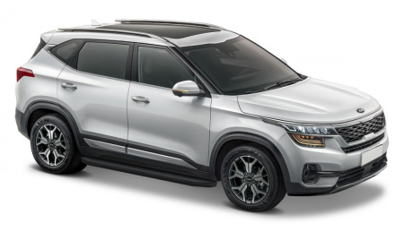 Пороги алюминиевые Rival "Premium-Black" для Kia Seltos 2019-н.в./Soul III 2019-н.в.