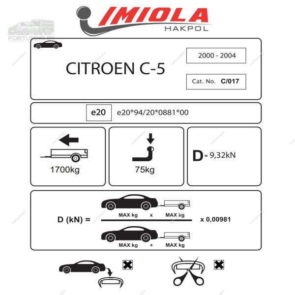 Фаркоп Imiola для Citroen C5 I лифтбек/ хэтчбек 2000-2004