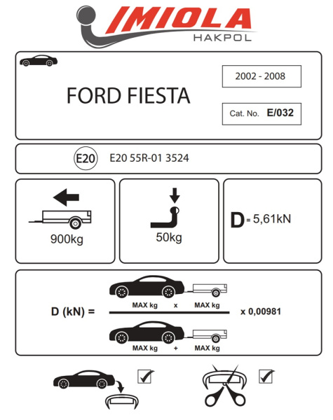 Фаркоп Imiola для Ford Fiesta хетчбек 2002-2007 твердое крепление