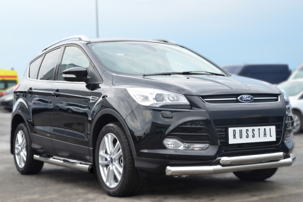 Фото Пороги труба d76 с накладкой (вариант 2) FORD KUGA 2012-2015