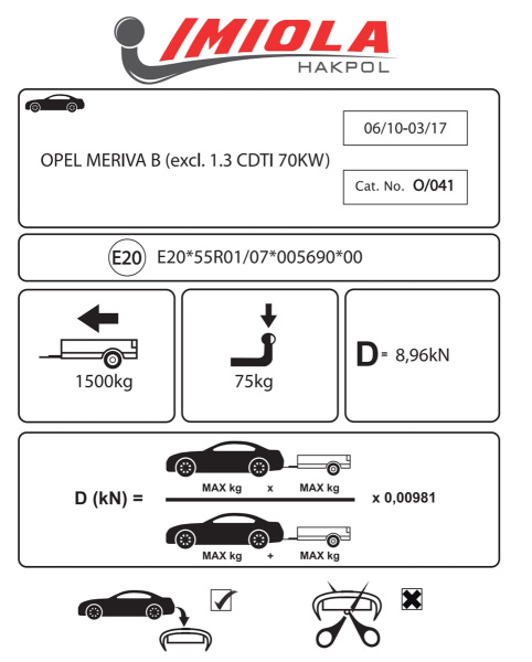 фото Фаркоп Imiola для Opel Meriva 2010- (исключая 1,3 CDTi Eco Flex 70KW)