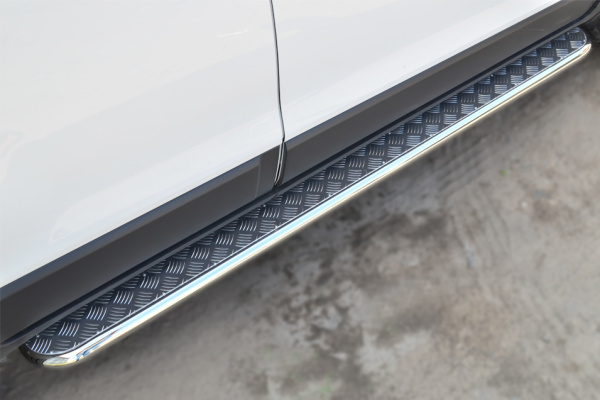 Фото Пороги труба d42 с листом (лист алюм., проф. нерж) (Вариант 1) CHEVROLET Captiva 2013-2016