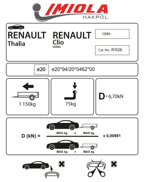 фото Фаркоп IMIOLA для Renault Clio II «седан» (1998-2010)