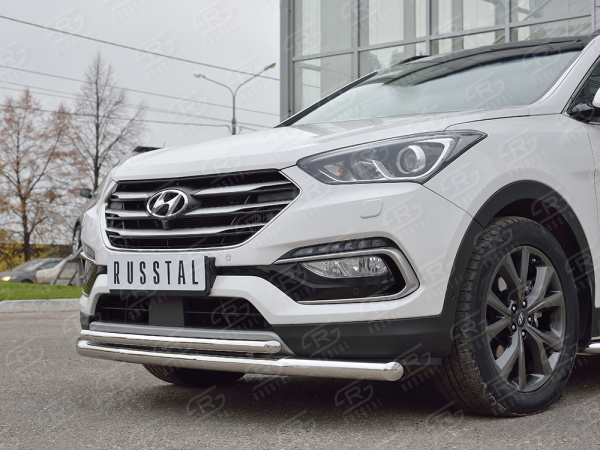 Фото Защита переднего бампера d63 секция-d42 дуга HYUNDAI SANTA FE PREMIUM 2015-2017