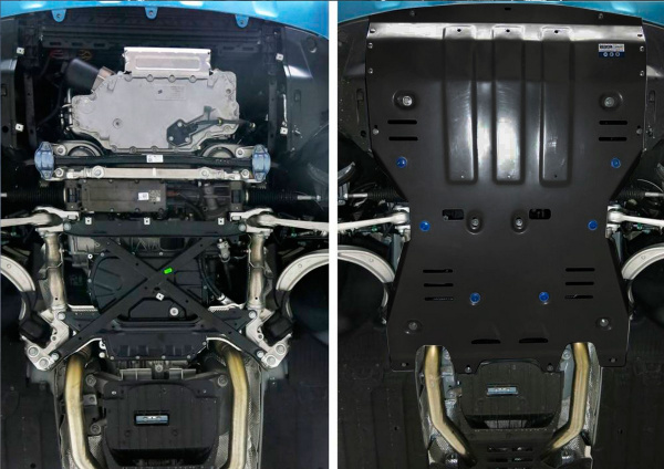 Фото Защита картера и КПП Rival (черная) для Porsche Macan 2014-н.в., алюминий 4 мм, с крепежом, 333.4605.2