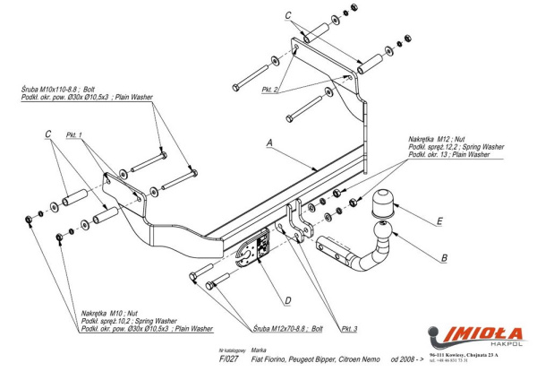 Фаркоп Imiola для Fiat Fiorino III (2008-)