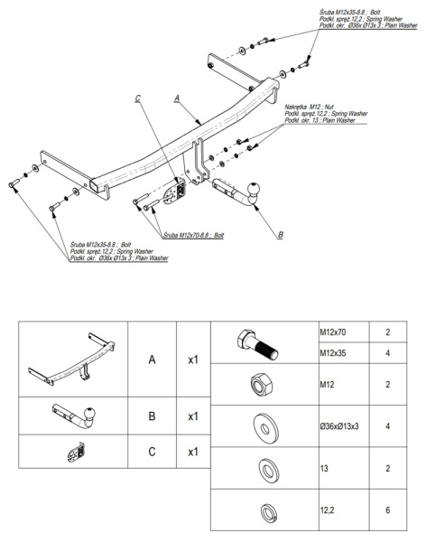 фото Фаркоп Imiola для Volkswagen Passat B7 2010- седан/универсал, Passat Alltrack B7 2012-2015