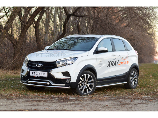 Фото Защита порогов с алюминиевым листом Лада Иксрей Кросс d 51 мм