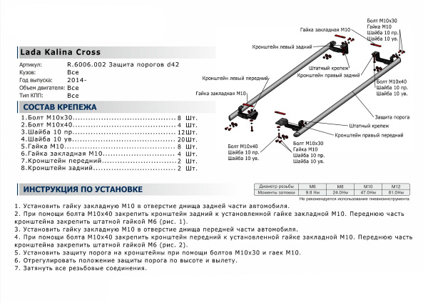 Фото Защита порогов d42 Lada Kalina Cross 2014-