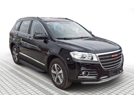 Пороги алюминиевые Rival "Premium-Black" для Haval H6 2014-