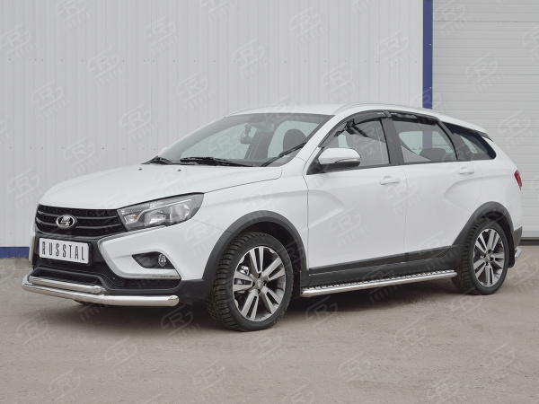 Фото Защита переднего бампера d63 секции-d42 дуга LADA VESTA SW CROSS 2017-