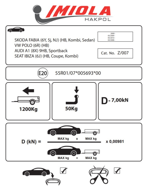 фото Фаркоп Imiola для Skoda Fabia универсал/седан 2001-