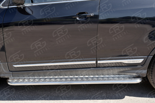 Фото Пороги труба d42 с листом (лист алюм, проф.сталь)(Вариант 2) CHERY TIGGO 5 2014