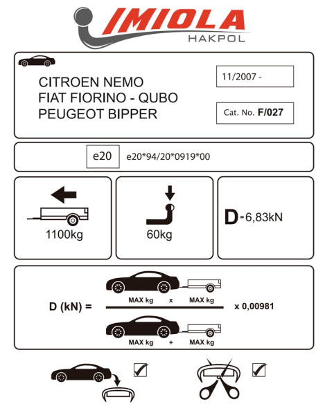 фото Фаркоп Imiola для Peugeot Bipper 2008-