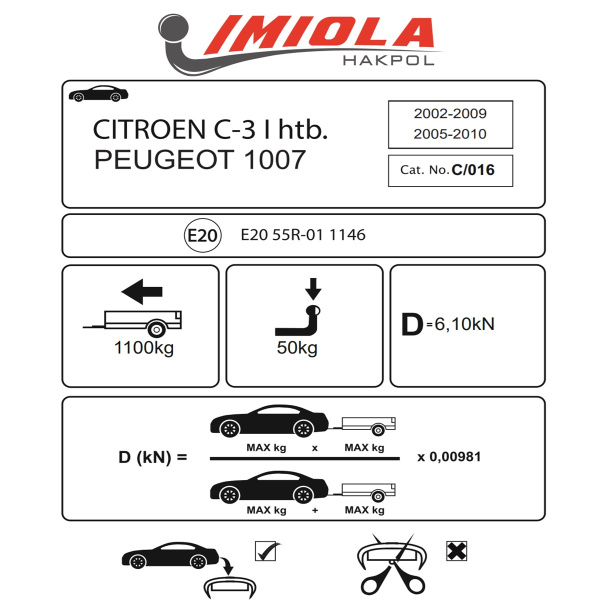 фото Фаркоп Imiola для Peugeot 1007 2005-2009