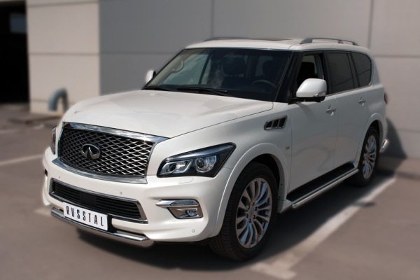 Фото Защита переднего бампера d76 (дуга) INFINITI QX 80 2014-2017